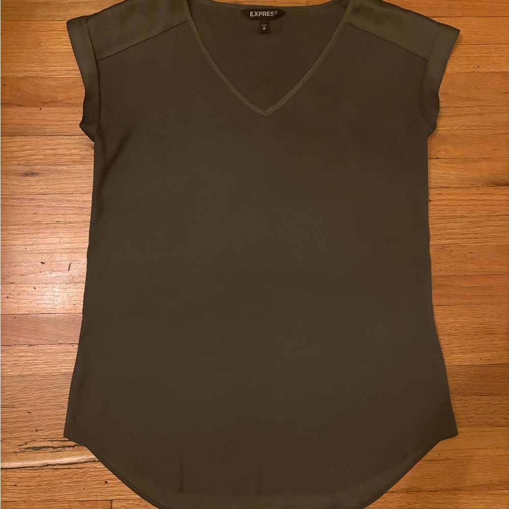 Express Women's Dark Olive V-Neck Blouse